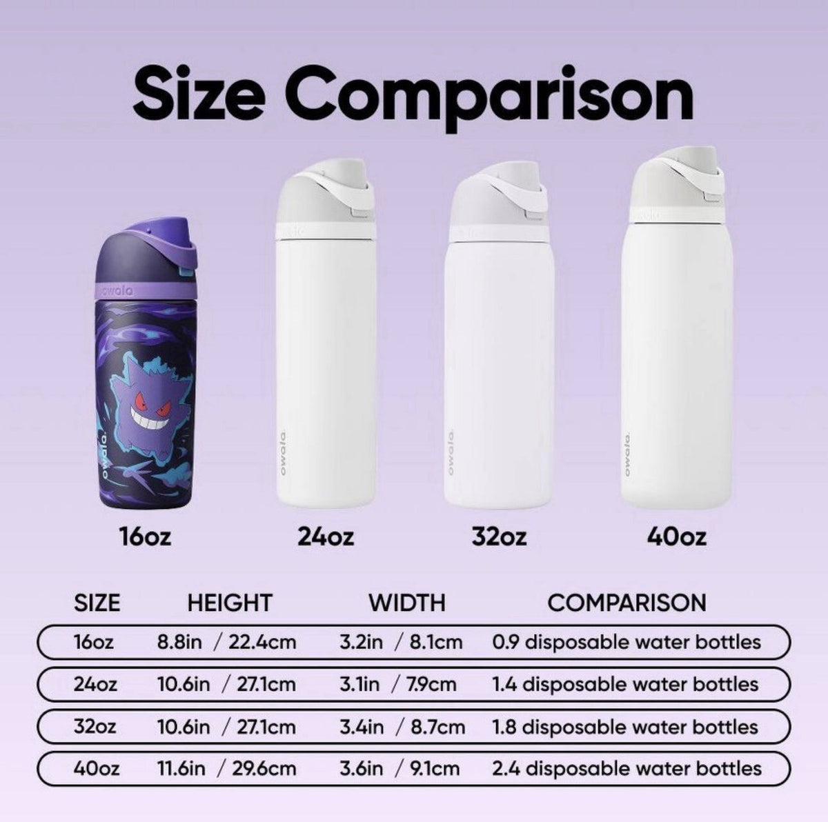 POKÉMON x OWALA FreeSip 24 oz Purple/Black Stainless Steel Water Bottle Gengar