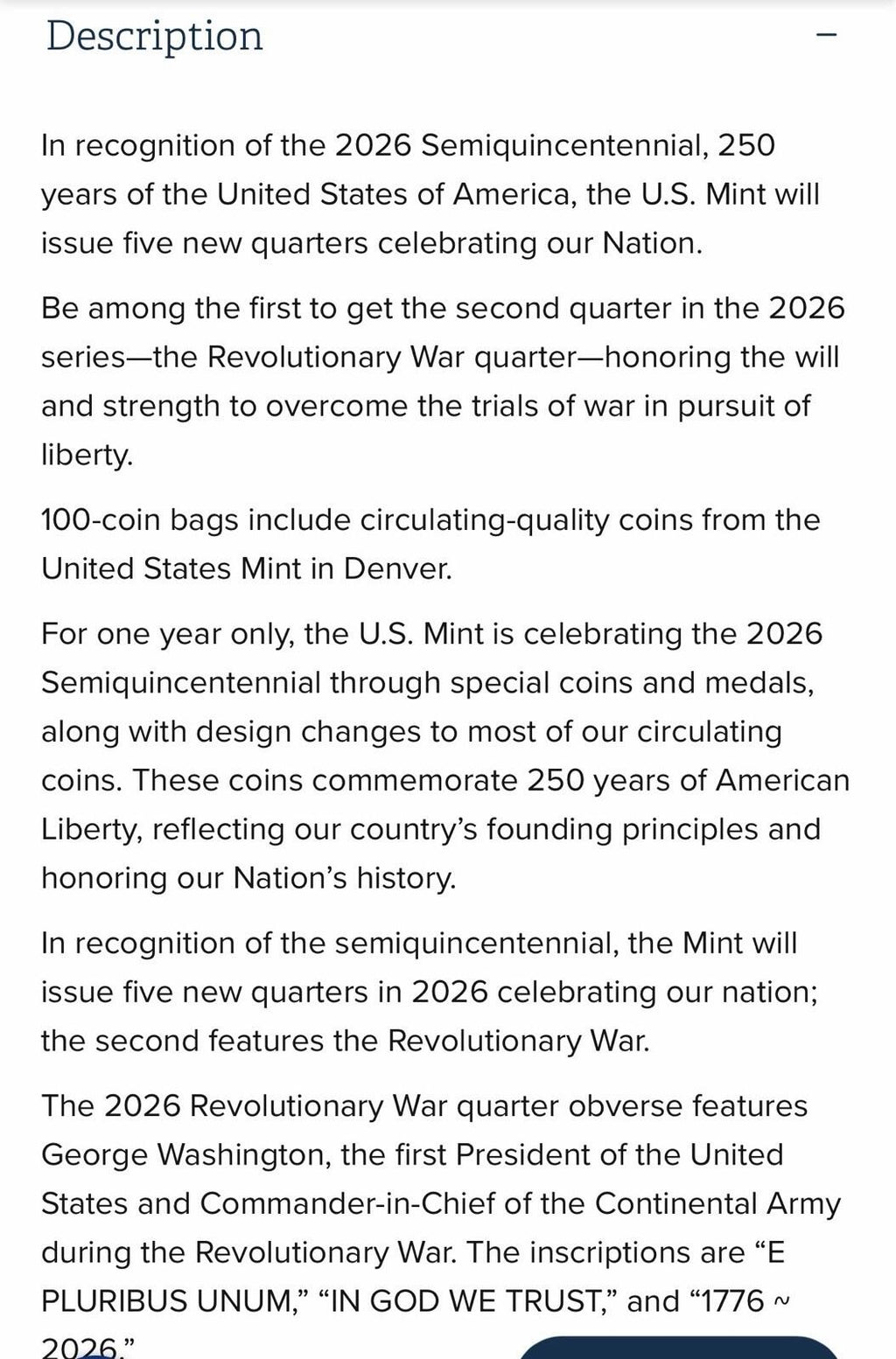 Semiquincentennial Quarters 2026 Rolls and Bags - Revolutionary War - 2 Roll Set