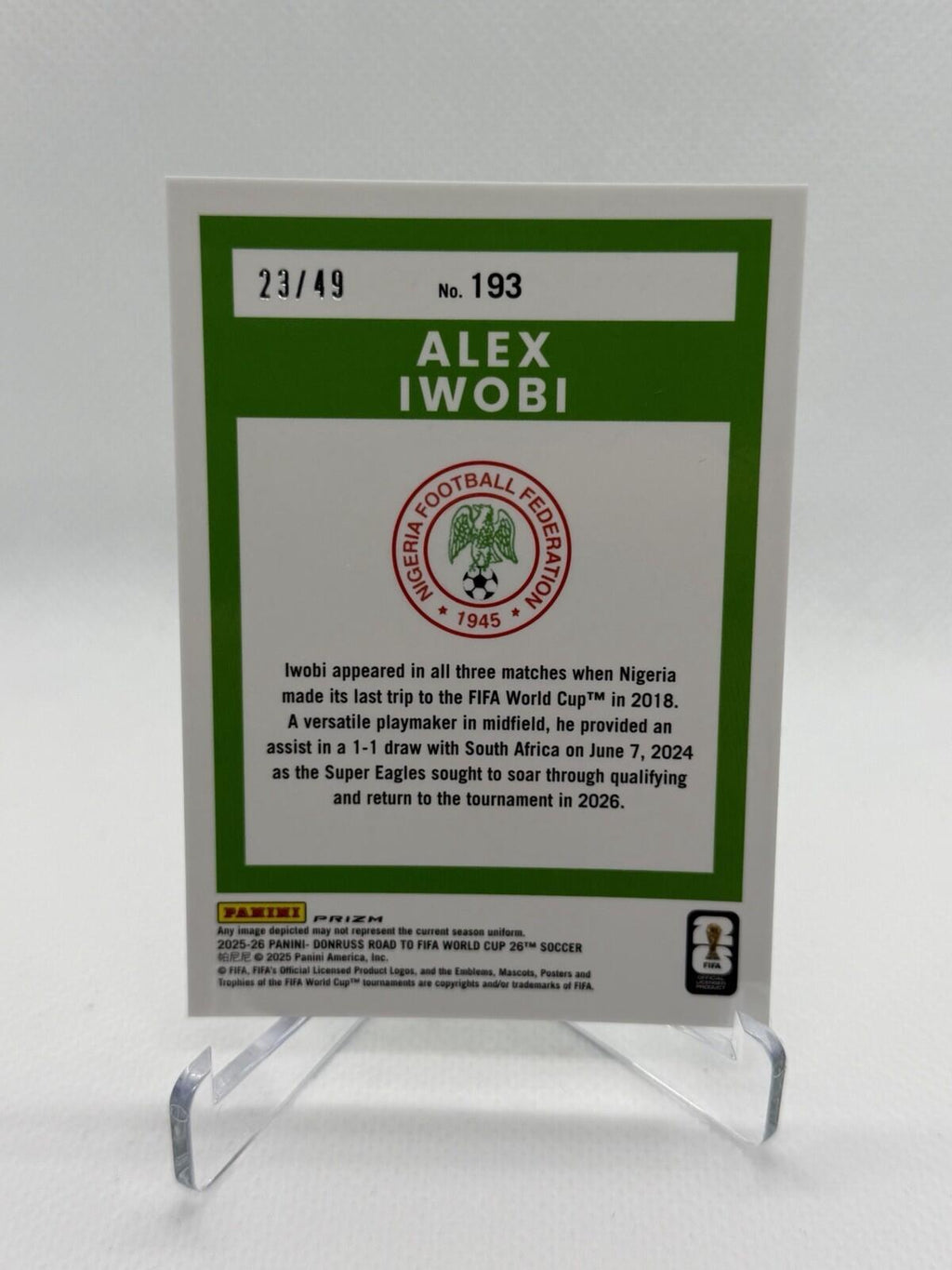2025-26 Panini Donruss FIFA Optic Green Mojo Prizm /49 Alex Iwobi