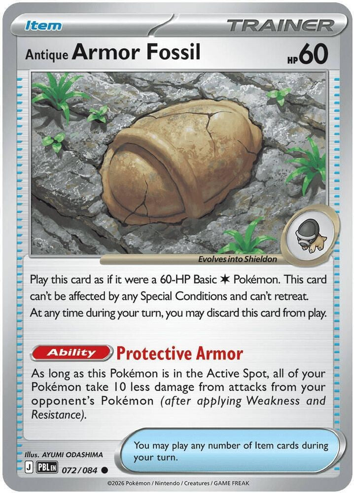 ANTIQUE ARMOR FOSSIL 072/084 COMMON PITCH BLACK POKEMON NEAR MINT