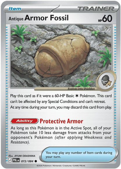 ANTIQUE ARMOR FOSSIL 072/084 COMMON PITCH BLACK POKEMON NEAR MINT