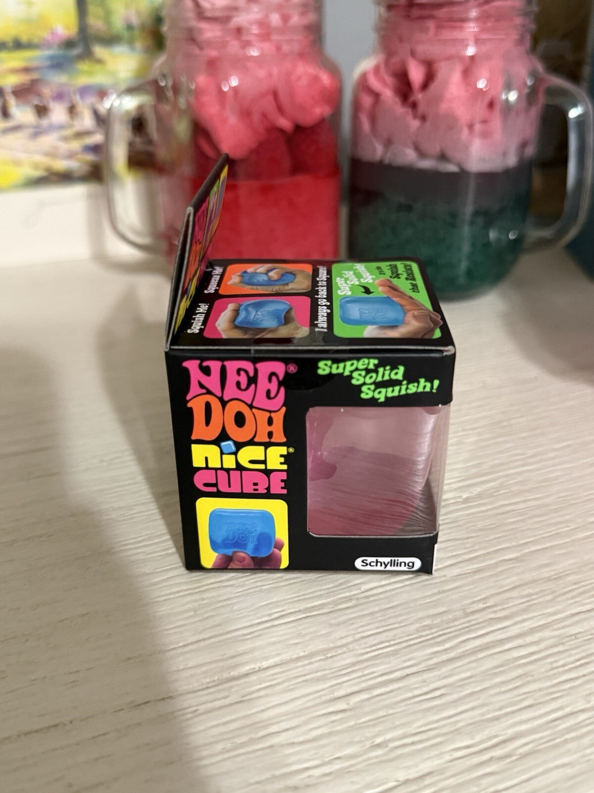 Needoh Nice Cube Pink -Sensory Squeeze Toy with Super Solid Squish - 2.25" Cube