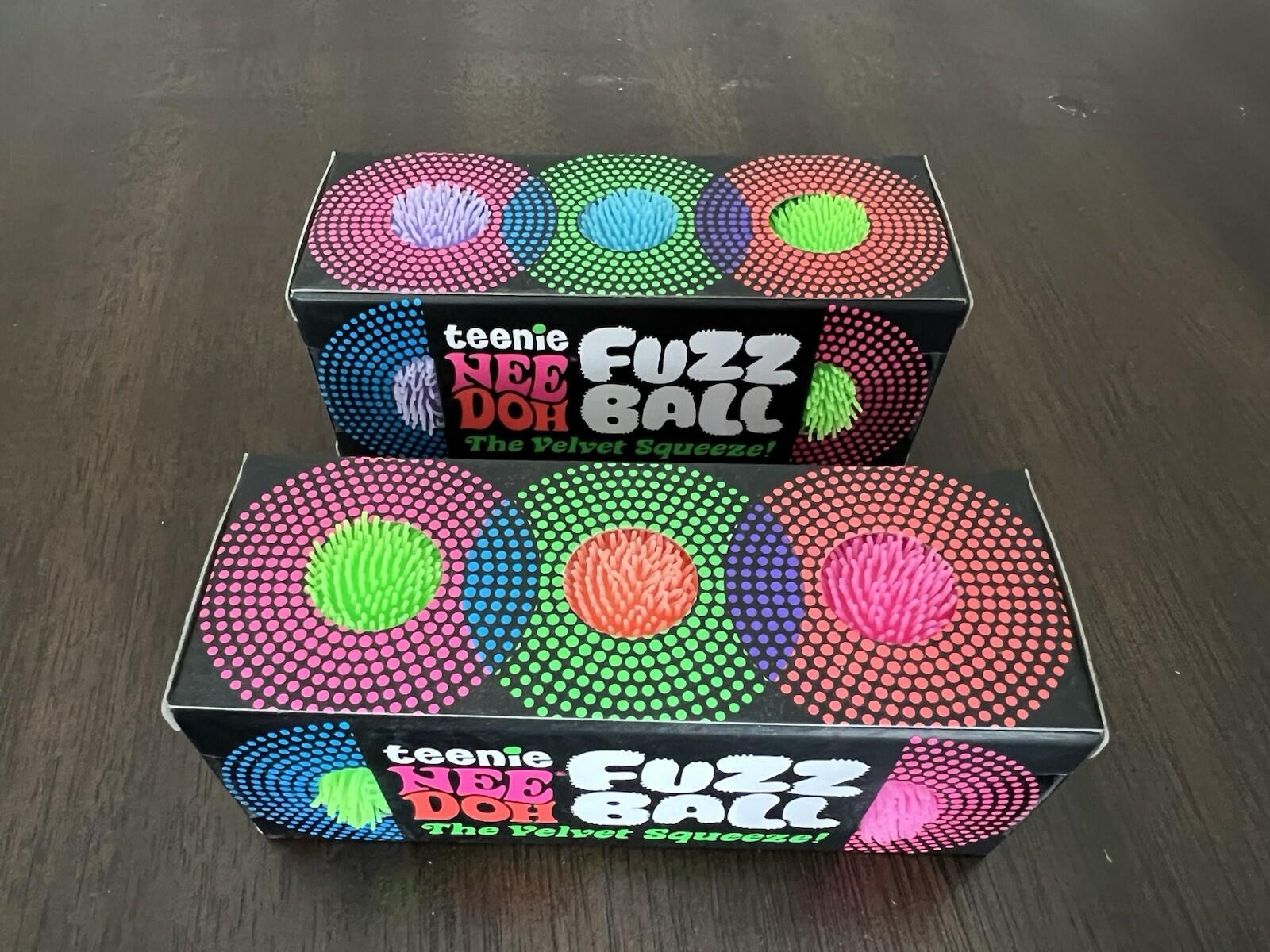 Needoh Nee Doh Teenie Fuzz Ball Pink Purple Green Orange Blue Lot of 2 Authentic