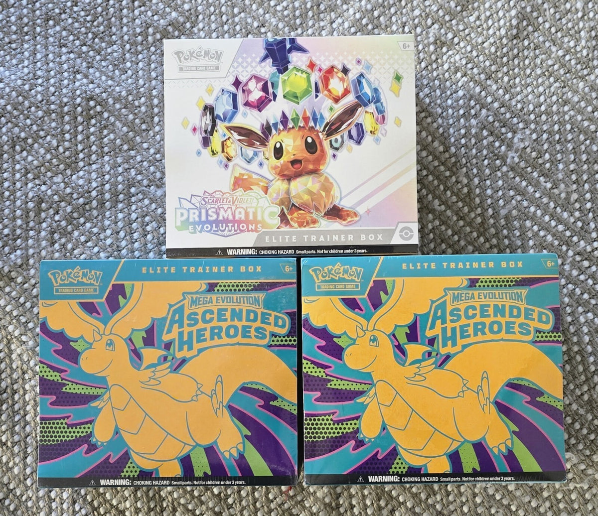 Pokémon TCG Prismatic Evolutions + Ascended Elite Trainer Box ETB Lot of 3