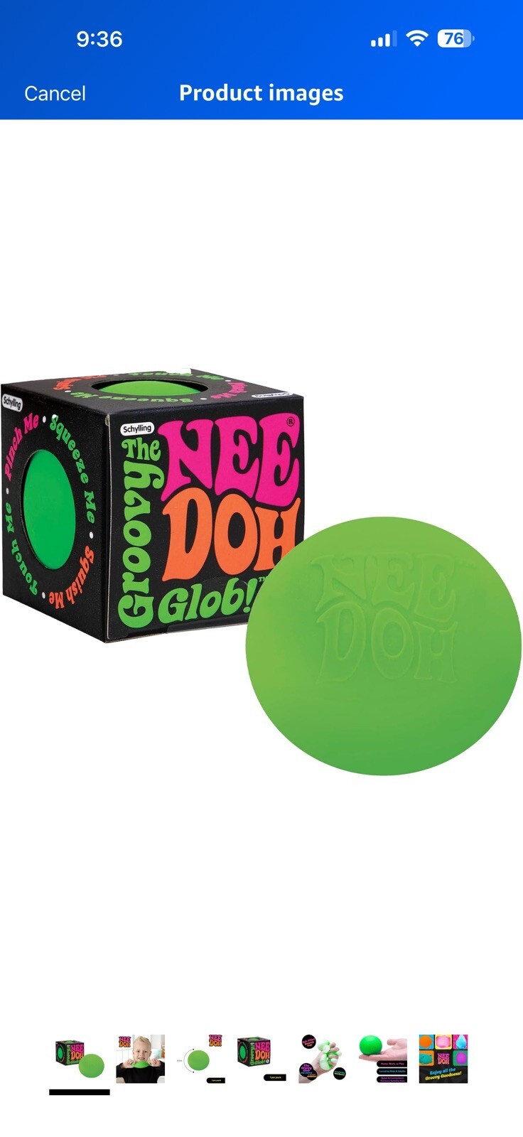 Schylling Nee Doh Groovy Glob GREEN Stress Reliever Squeeze Ball