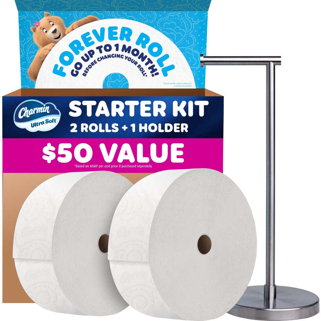 Charmin Toilet Paper Ultra Soft, Forever Roll Starter Kit, 1 Holder, 2 Rolls,