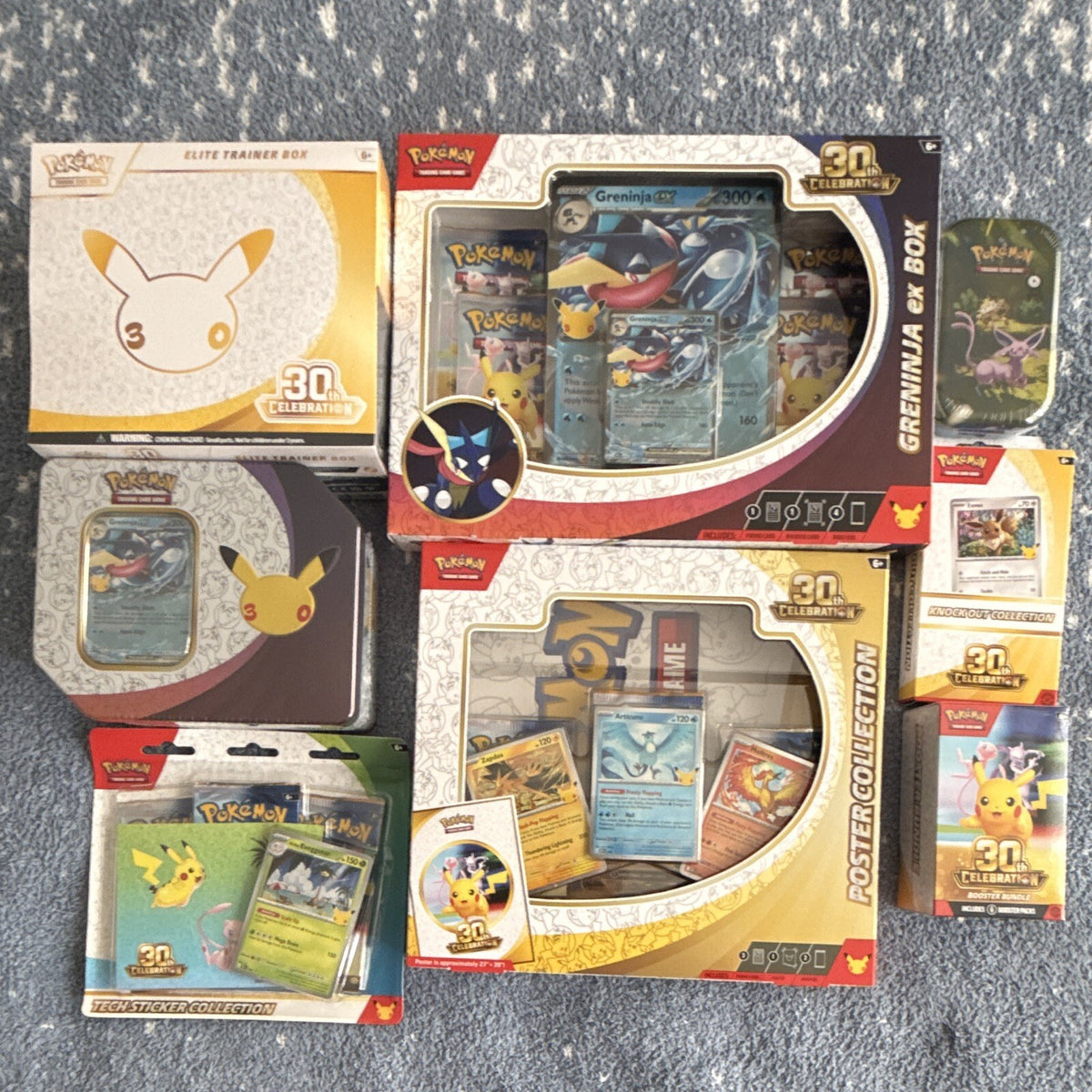 Pokémon 30th Sealed Lot ETB, Bundle, KO, tech, poster, ex box, mini/big tin