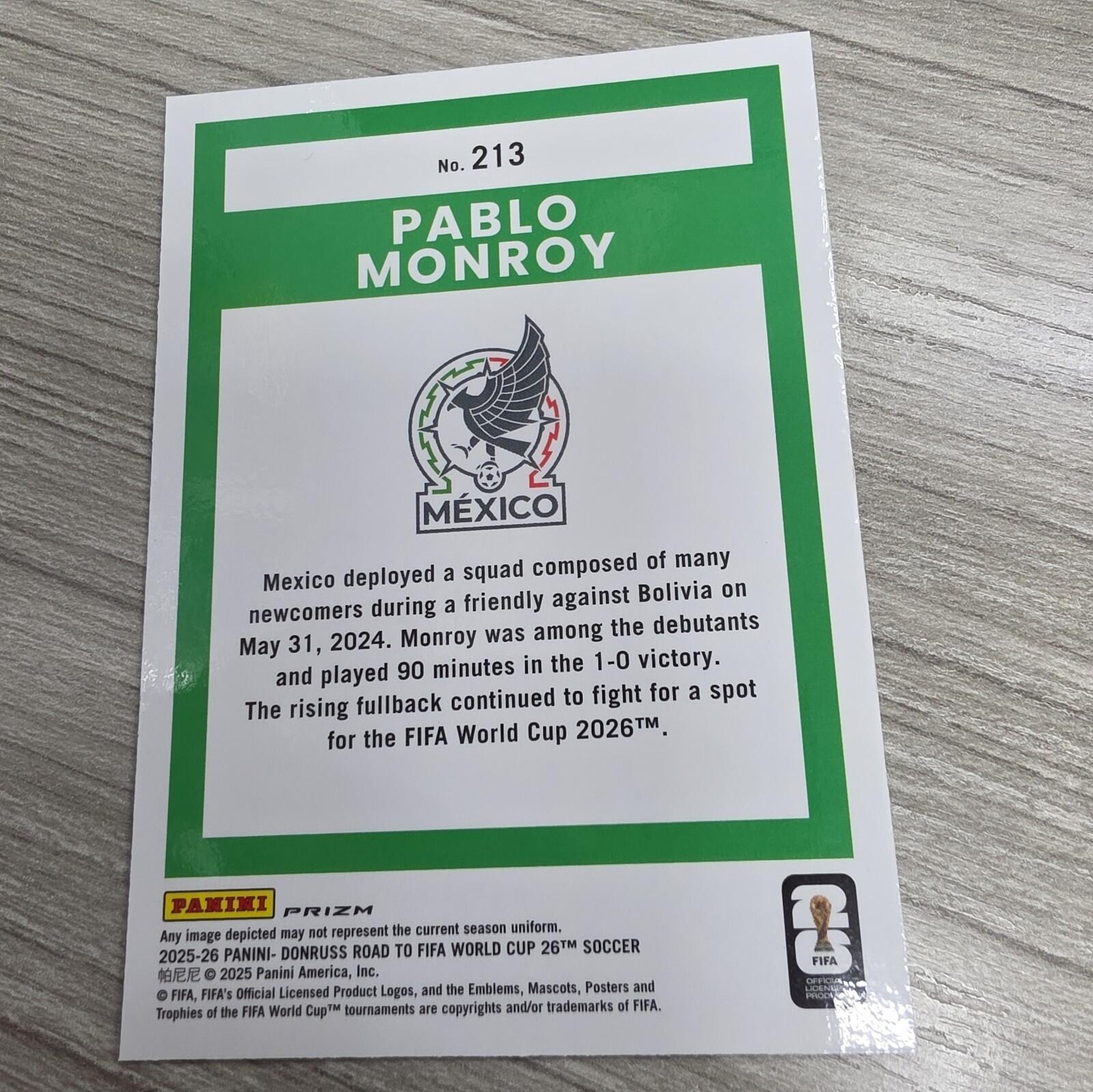 Pablo Monroy 2026 Donruss Road To FIFA World Cup Optic Rookie Silver Prizm
