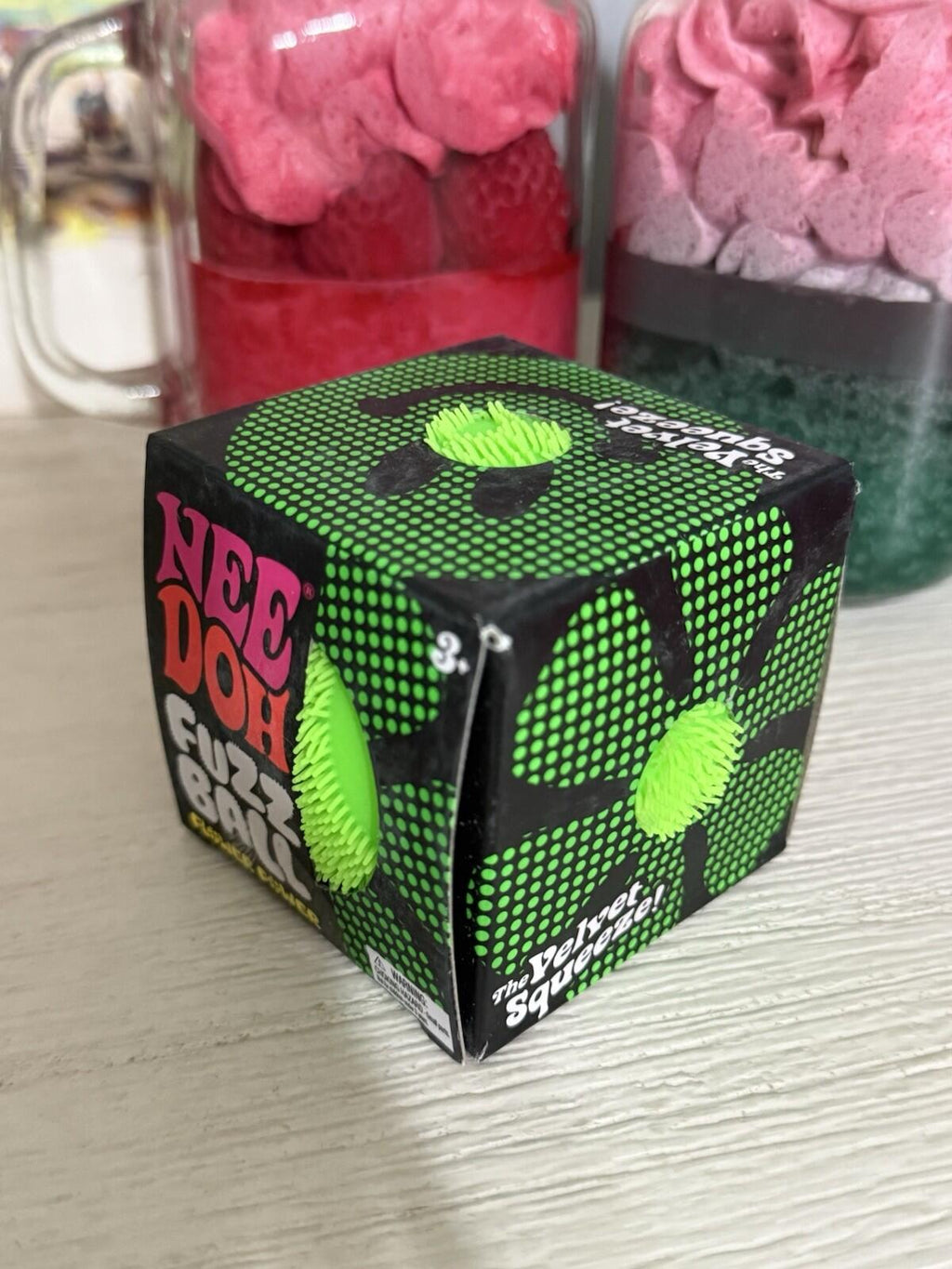 Green Needoh FUZZ BALL Flower Power Nee Doh Squishy NEE-DOH Fuzzball AUTHENTIC