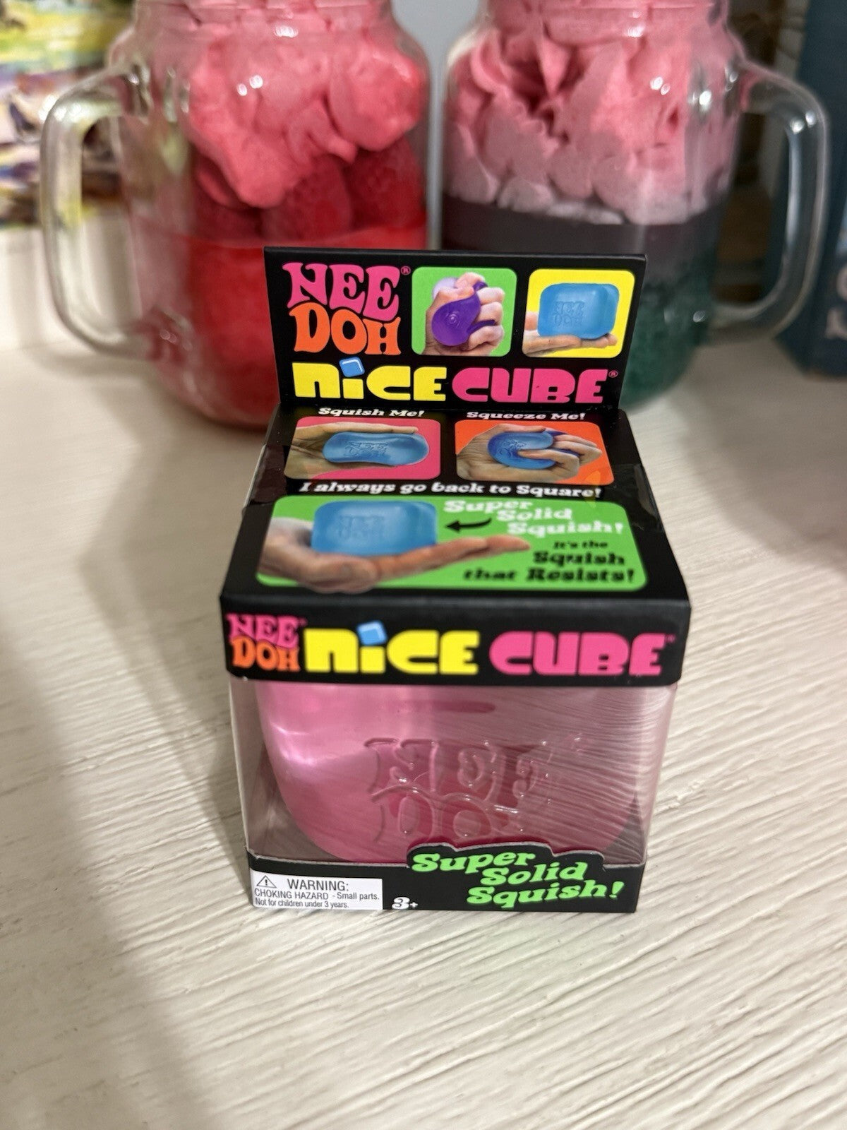 Needoh Nice Cube Pink -Sensory Squeeze Toy with Super Solid Squish - 2.25" Cube