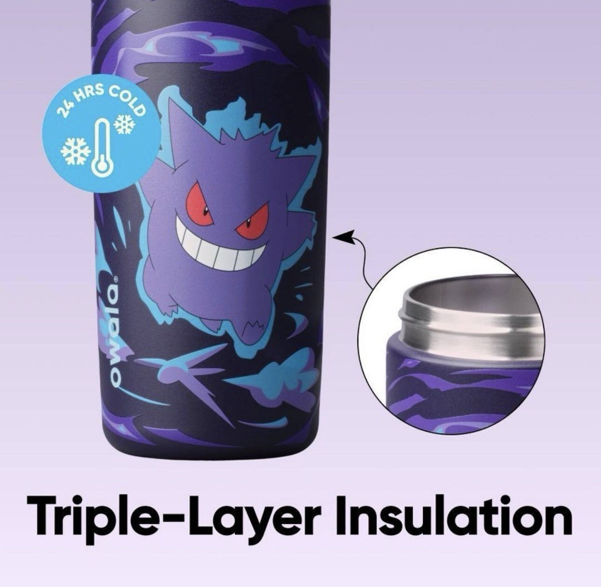 POKÉMON x OWALA FreeSip 24 oz Purple/Black Stainless Steel Water Bottle Gengar