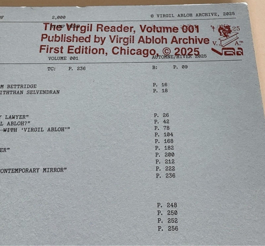 VIRGIL ABLOH ARCHIVE READER VOLUME 001 FIRST EDITION
