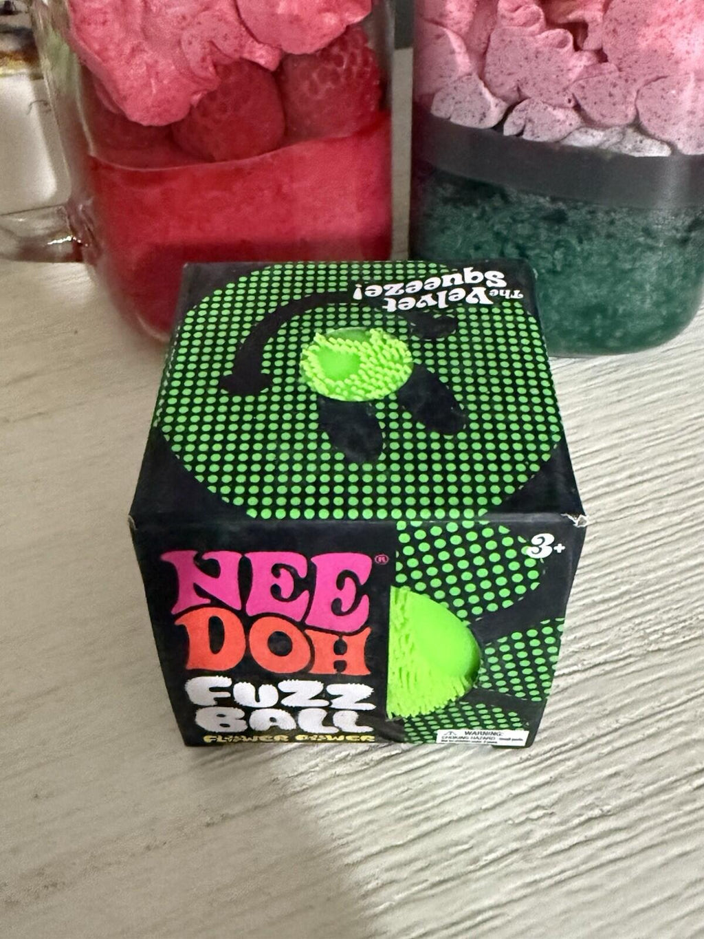 Green Needoh FUZZ BALL Flower Power Nee Doh Squishy NEE-DOH Fuzzball AUTHENTIC