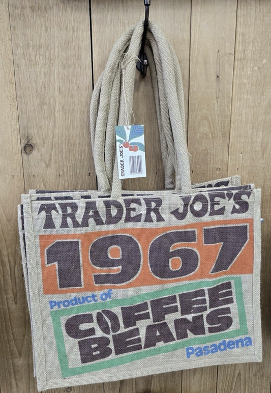 Trader Joe's Jute Tote Bag Reusable 1967 Pasadena Coffee Beans Premium Roast