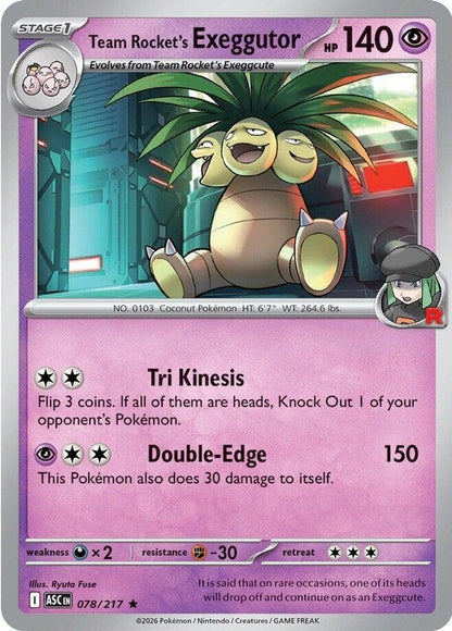 Team Rocket's exeggutor 078/217 Rare Ascended Heroes Pokemon Holo Near Mint