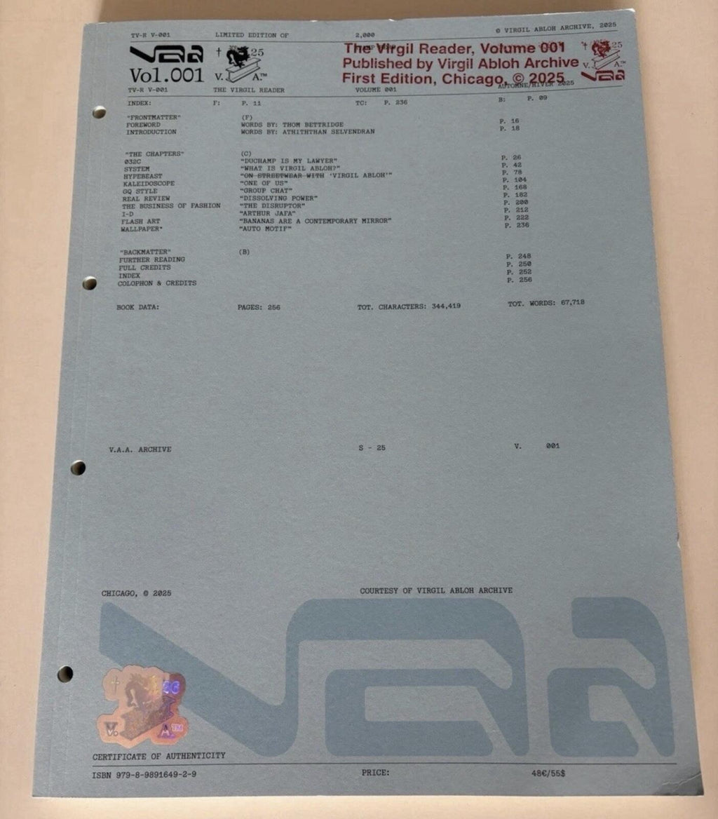 VIRGIL ABLOH ARCHIVE READER VOLUME 001 FIRST EDITION