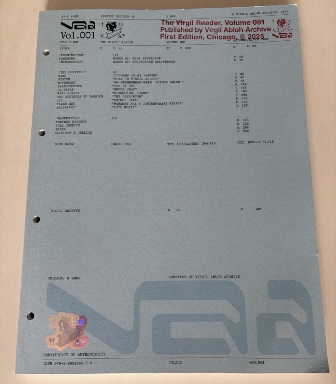 VIRGIL ABLOH ARCHIVE READER VOLUME 001 FIRST EDITION