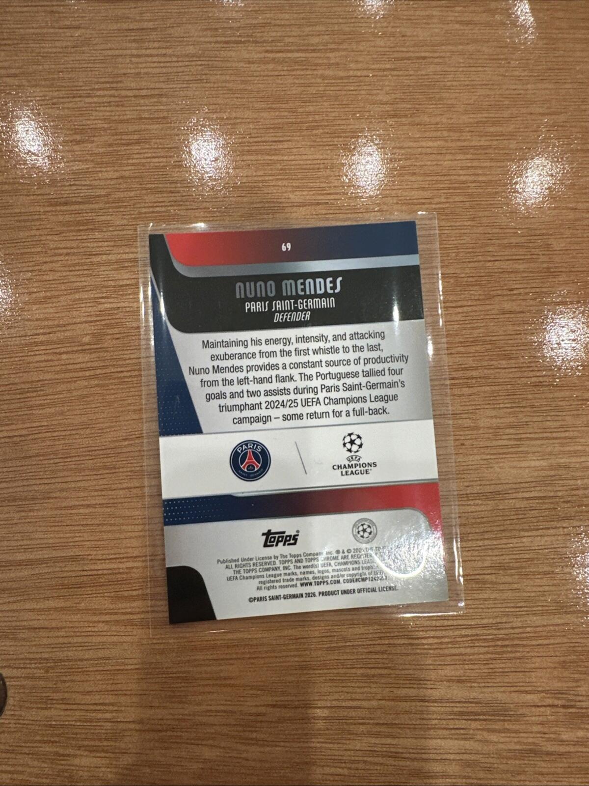 2025-26 Topps Chrome-  Nuno Mendes Lava Orange  14/25