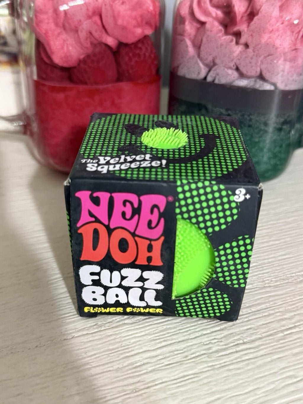Green Needoh FUZZ BALL Flower Power Nee Doh Squishy NEE-DOH Fuzzball AUTHENTIC