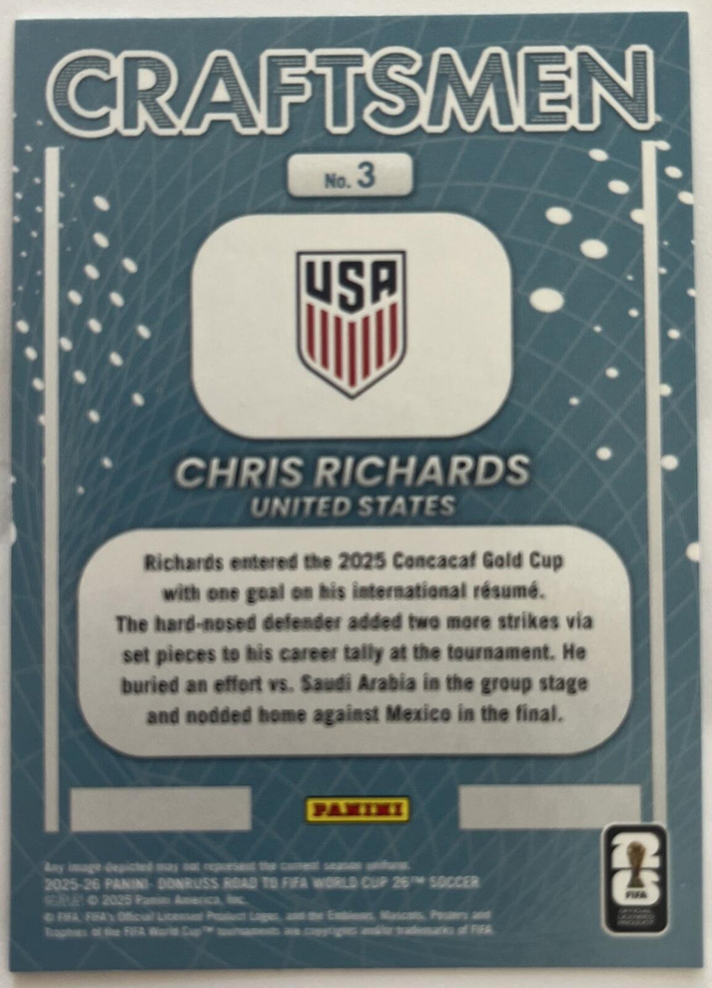 Chris Richards Blue Craftsman! FIFA World Cup #3 USA!