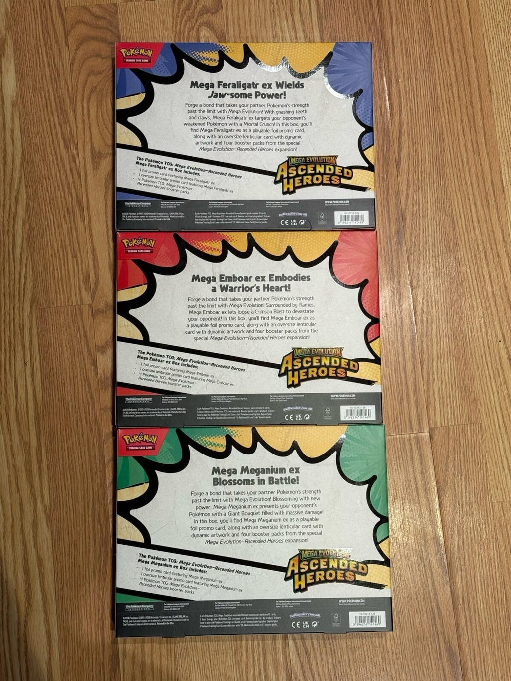 Lot of 3 Sealed Pokemon Ascended Heroes Mega ex Box Feraligatr Emboar Meganium