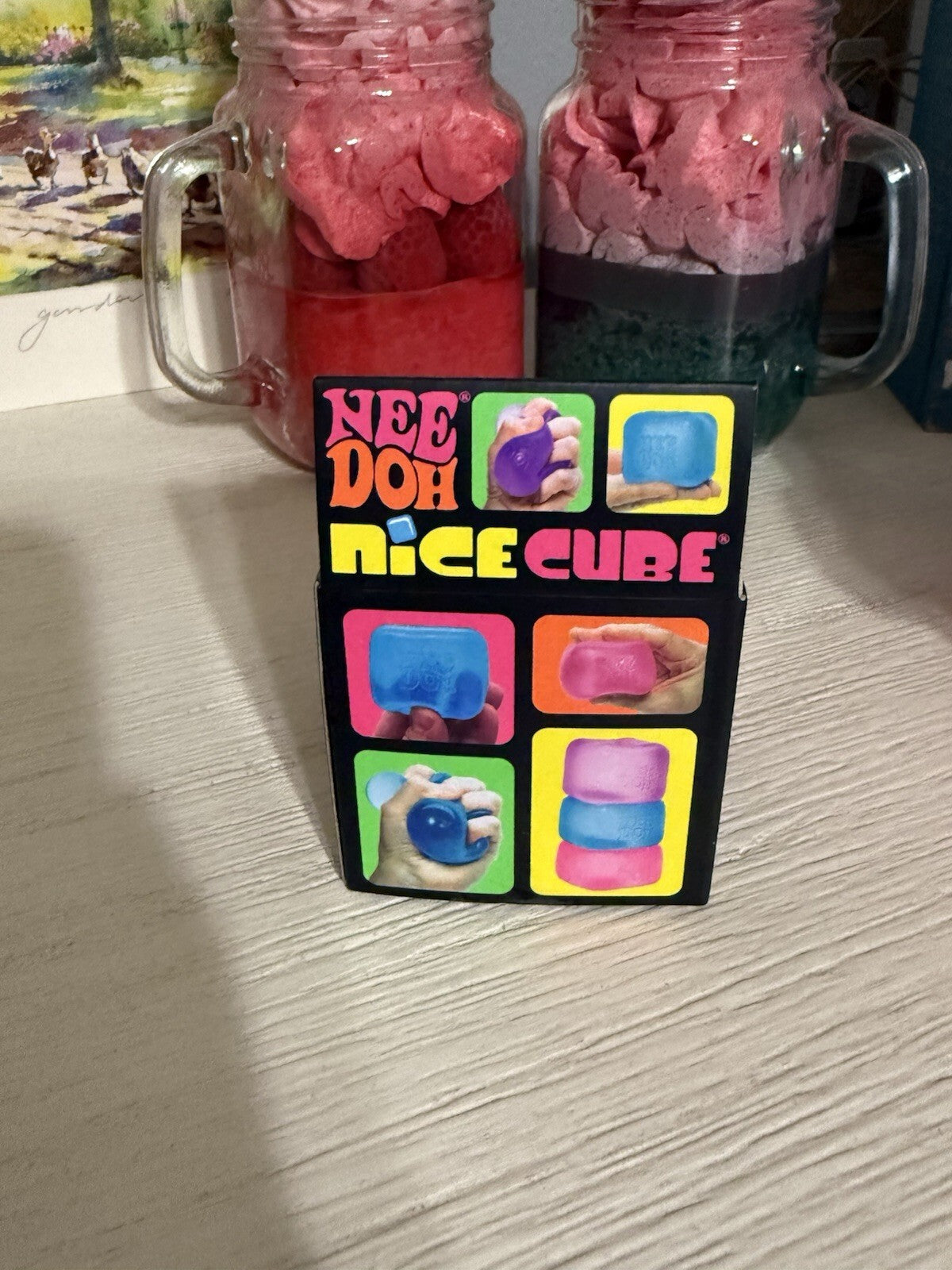 Needoh Nice Cube Pink -Sensory Squeeze Toy with Super Solid Squish - 2.25" Cube