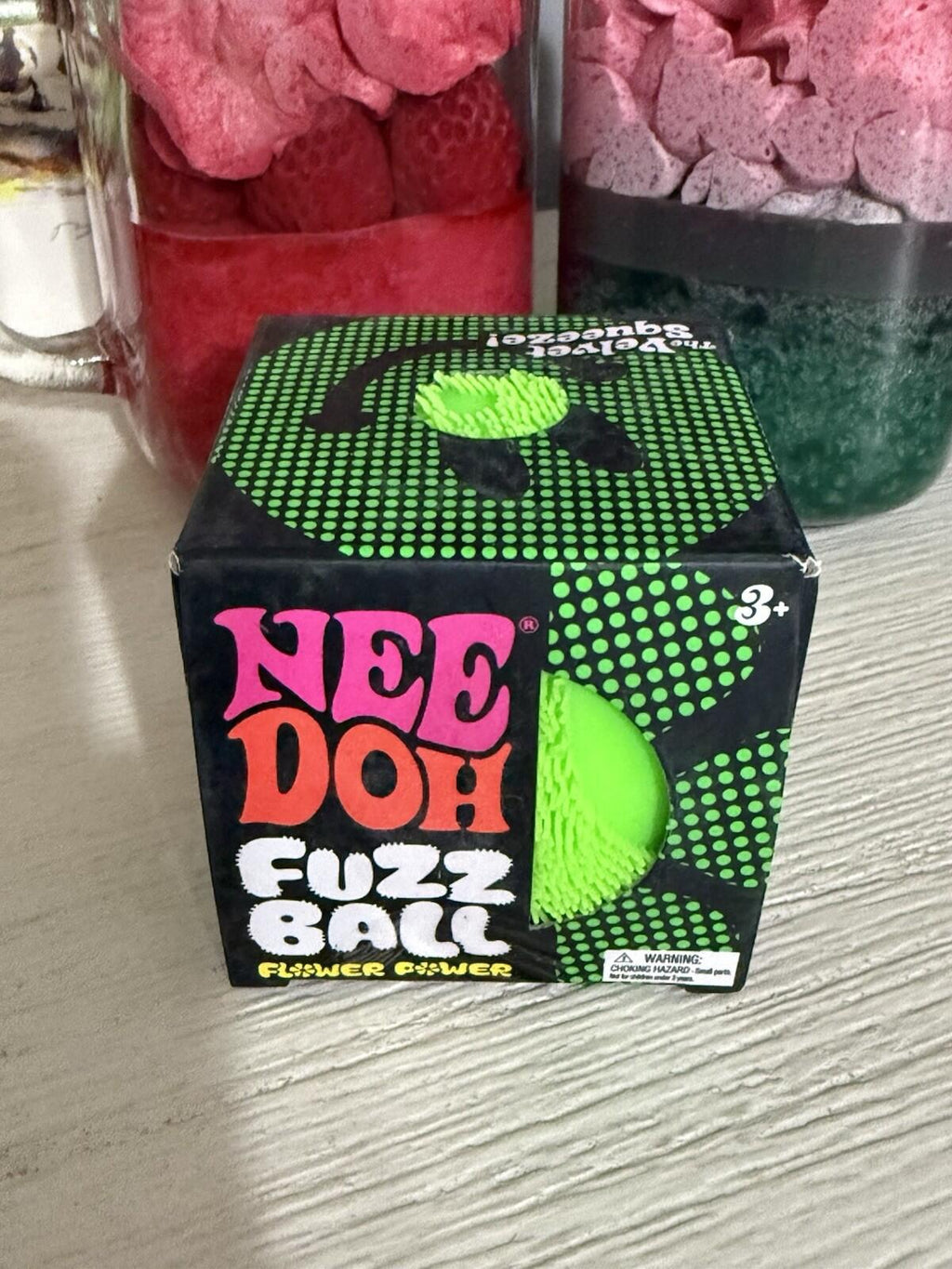 Green Needoh FUZZ BALL Flower Power Nee Doh Squishy NEE-DOH Fuzzball AUTHENTIC