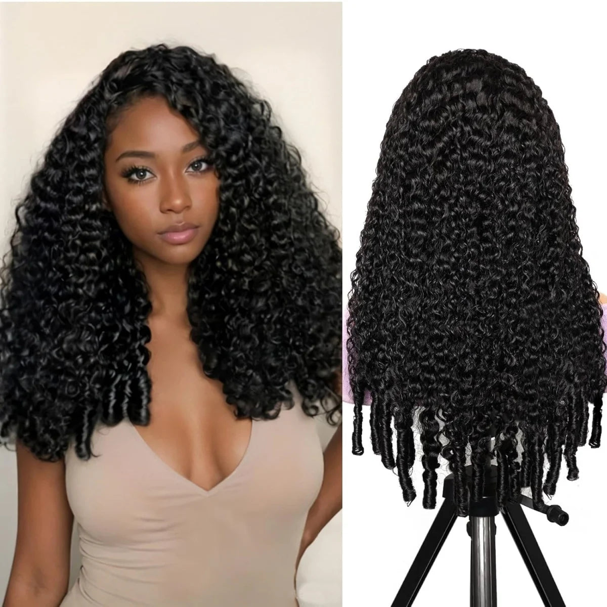 Water Wave Lace Front Wigs Human Hair Wig for Black Women 13x4 HD Lace Front Wigs Burmese Curly Deep WaveHuman Hair Pre Plucked Wet and Wavy Wig 32 Inch 200% Density Natural Black