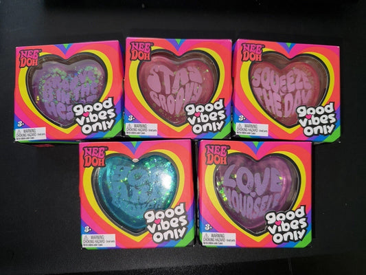 🔥 NeeDoh Good Vibes Only Heart AUTHENTIC Schylling Toy Lot Of (5) Random Colors