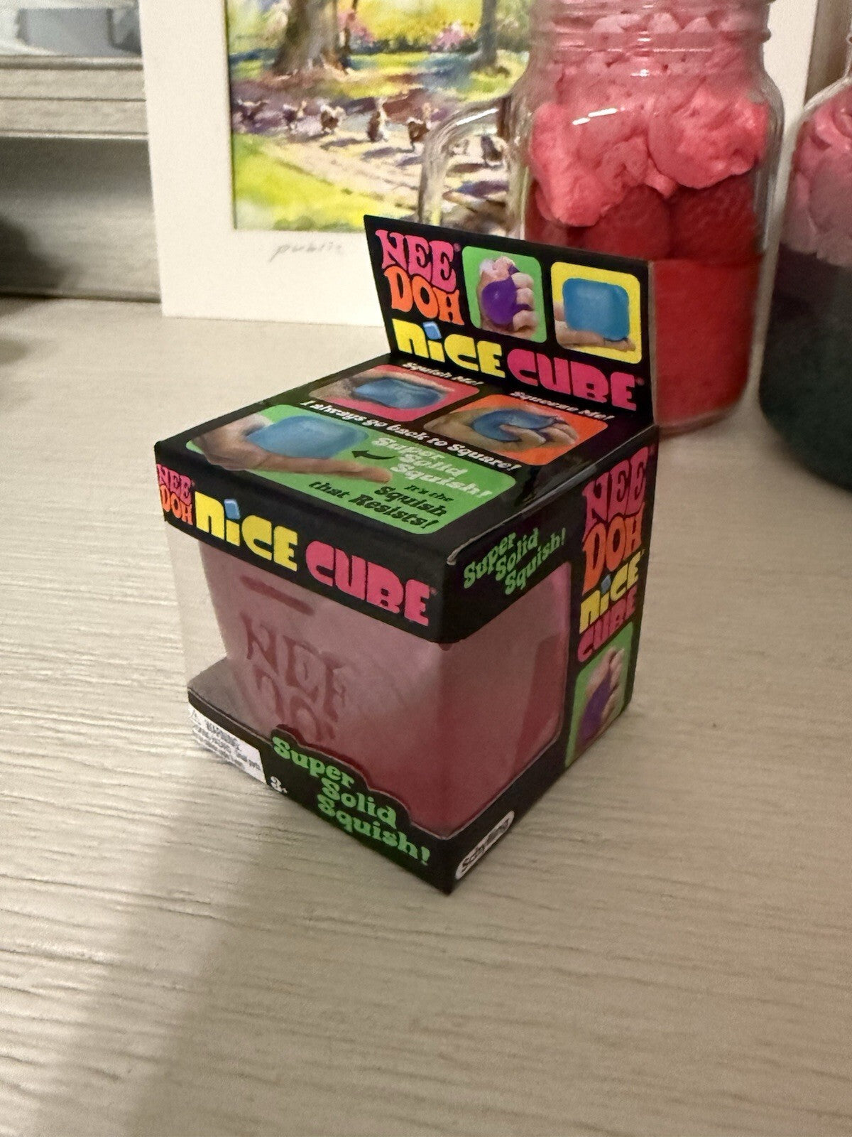 Needoh Nice Cube Pink -Sensory Squeeze Toy with Super Solid Squish - 2.25" Cube