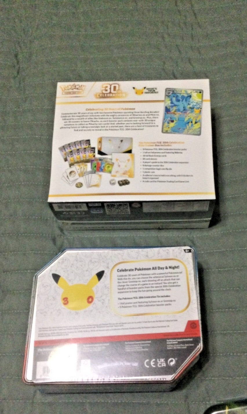 Pokemon 30th ANNIVERSARY ETB BOOSTER BUNDLE MEGA EX Tin (Sylveon) MINI TIN LOT