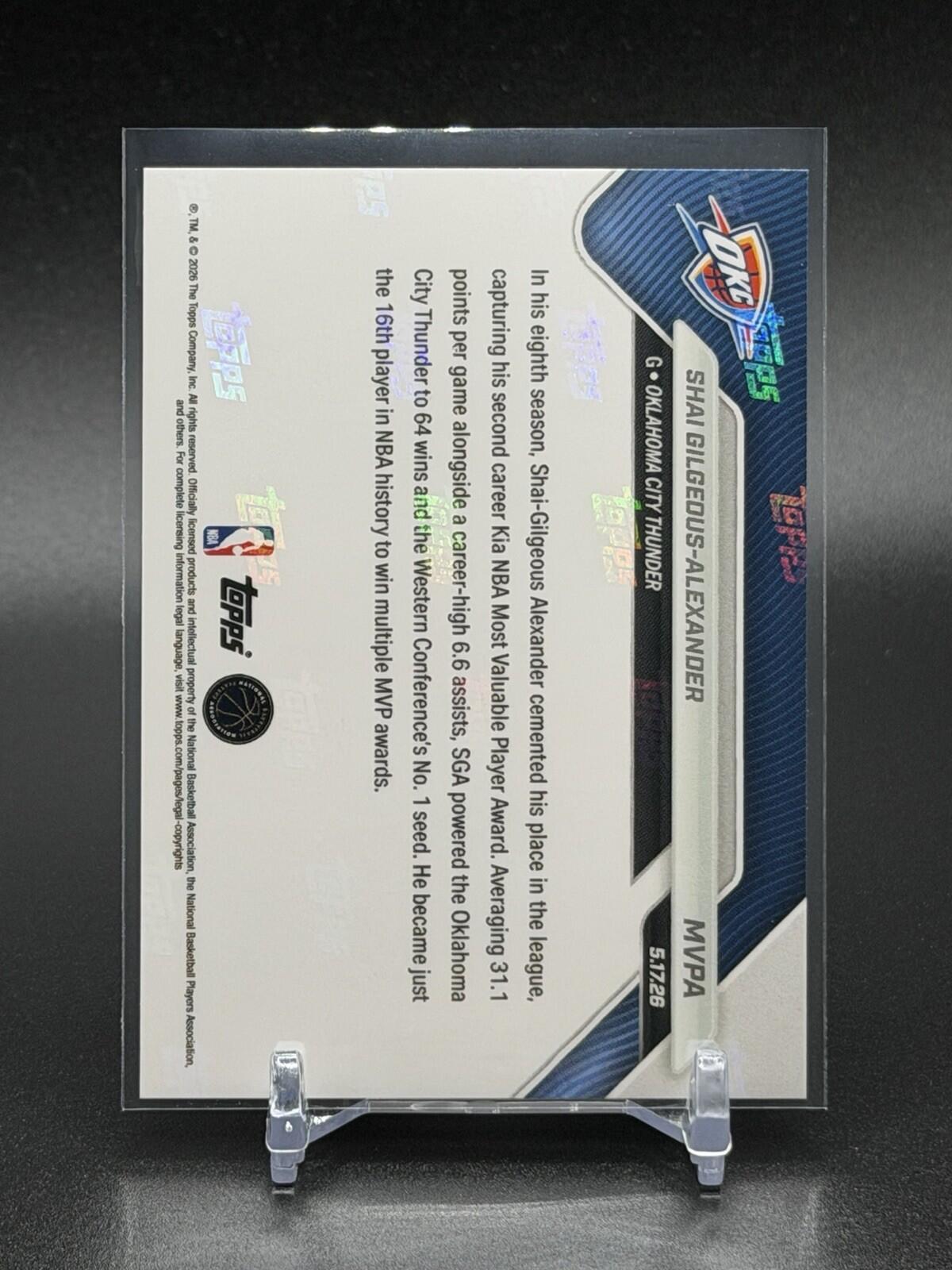 Shai Gilgeous-Alexander MVP Winner 2025-26 NBA Topps NOW Card #MVPA💥IN HAND💥